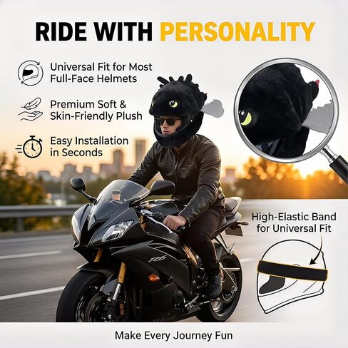Funny Plush Motorcycle Helmet Cover for Full Face Helmets, Cute Protective Dust Proof Helmet Cover for Men Women, Fun Motorcycle Accessories Gift (Black cat) in Saudi Arabia