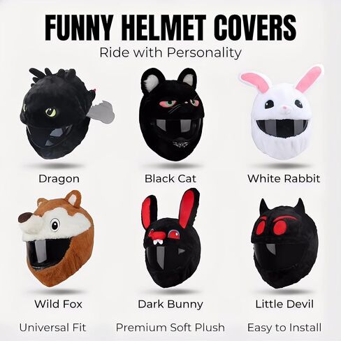 Funny Plush Motorcycle Helmet Cover for Full Face Helmets, Cute Protective Dust Proof Helmet Cover for Men Women, Fun Motorcycle Accessories Gift (Black cat) in Saudi Arabia