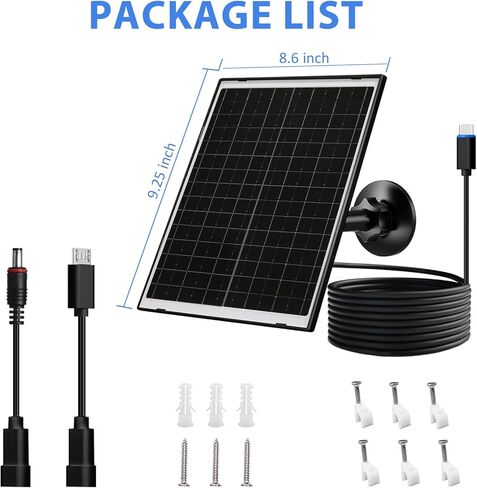 Zivif 10W Solar Panel for Security Camera, Solar Charger Compatible with Battery-Powered Cameras, USB-C, Micro USB & DC 5.5x2.1mm Ports, IP66 Waterproof, 360° Adjustable Mount, 7.2FT Cable in Saudi Arabia