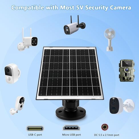 Zivif 10W Solar Panel for Security Camera, Solar Charger Compatible with Battery-Powered Cameras, USB-C, Micro USB & DC 5.5x2.1mm Ports, IP66 Waterproof, 360° Adjustable Mount, 7.2FT Cable in Saudi Arabia
