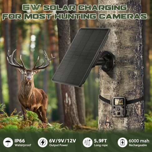 Trail Camera Solar Panel - 6000mAh Built-in Battery, Waterproof Solar Charger Kit with Multiple DC Connectors, Compatible with Tactacam Reveal Cameras in Saudi Arabia