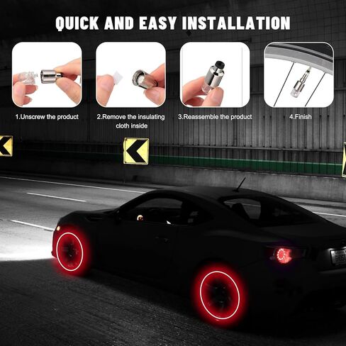 4 قطع من مصابيح صمام الإطارات LED، مصابيح نيون بصمام إطار مقاوم للماء مع مستشعر للحركة، مصابيح فلاش جذع العجلة الرائعة عالمية لشاحنة الدراجة النارية، ملحقات السيارة (أحمر) in Kuwait