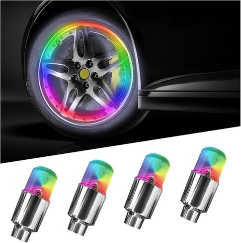 4 قطع من مصابيح صمام الإطارات LED، مصابيح نيون بصمام إطار مقاوم للماء مع مستشعر للحركة، مصابيح فلاش جذع العجلة الرائعة عالمية لشاحنة الدراجة النارية، ملحقات السيارة (أحمر) in Kuwait