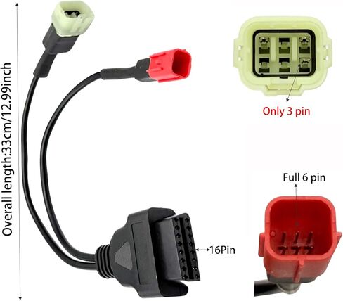 1 Pcs 6 Pin to 16Pin OBD Diagnostic Cable, 2 in 1 Motorcycle OBD Scanner Adapter Cable Compatible with Euro5 Guzzi Kawasaki Suzuki Yamaha Piaggio Vespa Honda KTM Ducati Motobike in Kuwait