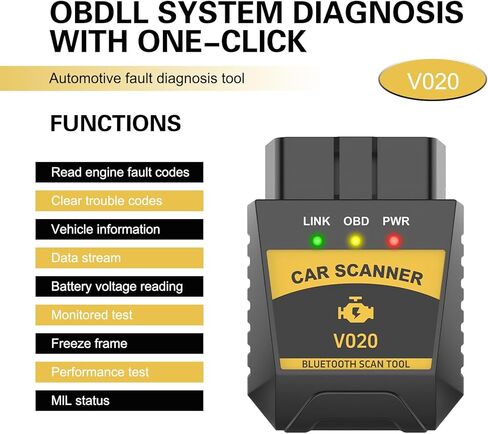 Bluetooth OBD2 Car Diagnostic Scanner, ELM327 Engine Code Read and Reset Tool, Real-time Data Monitor Device with Exclusive App, Universal Stable Connection for IOS Android Windows (Black) in Kuwait