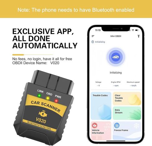 Bluetooth OBD2 Car Diagnostic Scanner, ELM327 Engine Code Read and Reset Tool, Real-time Data Monitor Device with Exclusive App, Universal Stable Connection for IOS Android Windows (Black) in Kuwait