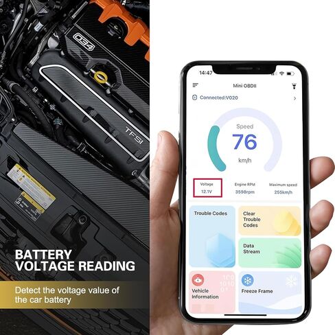 Bluetooth OBD2 Car Diagnostic Scanner, ELM327 Engine Code Read and Reset Tool, Real-time Data Monitor Device with Exclusive App, Universal Stable Connection for IOS Android Windows (Black) in Kuwait
