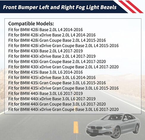 المصد الأمامي الأيسر والأيمن حواف مصابيح الضباب مناسبة لسيارات BMW 428i 430i 435i 440i xDrive Gran Coupe Base 2014 2015 2016 2017 2018 2019 2020 غطاء خفيف للضباب يستبدل 51117294683 51117294684 in Kuwait