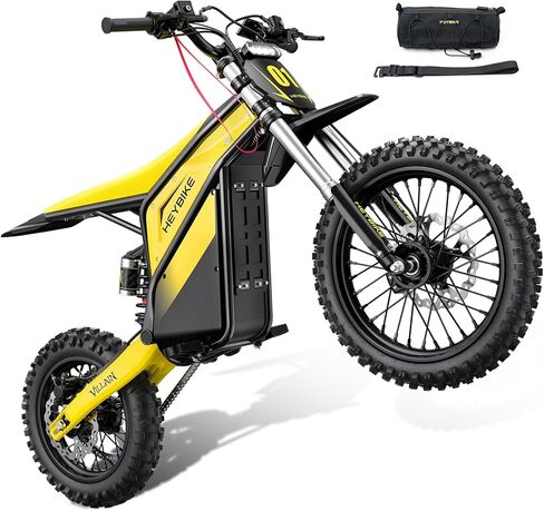 Heybike Villain Electric Dirt Bike, 4160W Motor 52V 26AH Battery, 45 MPH Top Speed, 50 Miles Range – 14"/12" Fat Tire Dirtbike with Hydraulic Brakes, Moped Style E-Bike for Off-Road（Daffodil Yellow） in Saudi Arabia
