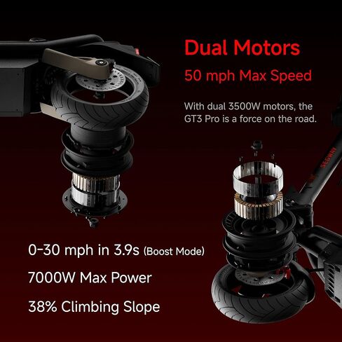 Segway SuperScooter GT3 Pro Electric Scooter, 50MPH Top Speed, 86-Mile Max Range, Dual Motor, 7000W Peak Power, Dual Hydraulic Suspension and Disc Brakes, UL-2272 2271 Certified in Saudi Arabia