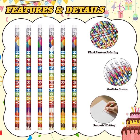 Birthday Pencils for Students Happy Birthday Pencil Bulk Colorful Wood Pencils Teacher Classroom Birthday Gifts Party Supplies (60) in Saudi Arabia