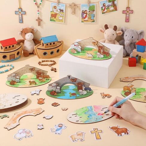 DoubleFill 12 مجموعة 2026 Vbs الحرف اليدوية للفصول الدراسية DIY الزمرد الصليب تحت عنوان الحرفية مجموعات حيوانات المزرعة القواطع الخشبية عدة البلد الحيوان متعدد الطبقات الحرف اليدوية لمدرسة الأحد الكنيسة الكتاب المقدس ديكور in Kuwait