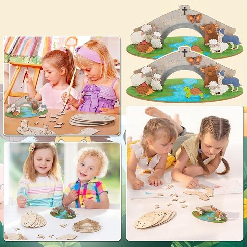 DoubleFill 12 مجموعة 2026 Vbs الحرف اليدوية للفصول الدراسية DIY الزمرد الصليب تحت عنوان الحرفية مجموعات حيوانات المزرعة القواطع الخشبية عدة البلد الحيوان متعدد الطبقات الحرف اليدوية لمدرسة الأحد الكنيسة الكتاب المقدس ديكور in Kuwait