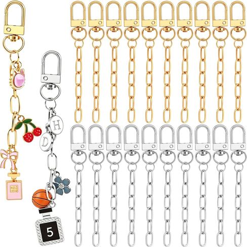 Pivotik 20pcs Lip Gloss Keychain Making Kit, Swivel Chains Key Rings, Alloy Extender Chain Keychain Supplies for Jewelry Making DIY Crafts Bag Charms- Gold & Silver in Saudi Arabia
