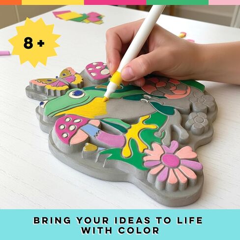 مجموعة أقلام التحديد ذات الخطوط الساطعة من Numbers Garden Stone Craft للأطفال من سن 8 سنوات فما فوق | فن حديقة على طراز الطلاء حسب الأرقام مع 12 قلم تلوين وقلم تحديد ذهبي وحجر زخرفي in Kuwait