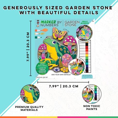 مجموعة أقلام التحديد ذات الخطوط الساطعة من Numbers Garden Stone Craft للأطفال من سن 8 سنوات فما فوق | فن حديقة على طراز الطلاء حسب الأرقام مع 12 قلم تلوين وقلم تحديد ذهبي وحجر زخرفي in Kuwait