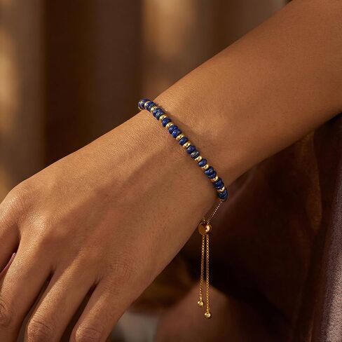 Dainty Natural Stone Bracelet for Women Trendy Colorful Beaded Bracelet 14K Gold Plated Adjustable Slider Bracelets Jewelry in Saudi Arabia