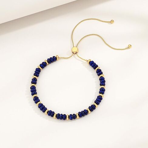 Dainty Natural Stone Bracelet for Women Trendy Colorful Beaded Bracelet 14K Gold Plated Adjustable Slider Bracelets Jewelry in Saudi Arabia