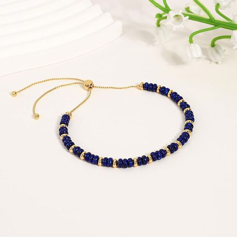 Dainty Natural Stone Bracelet for Women Trendy Colorful Beaded Bracelet 14K Gold Plated Adjustable Slider Bracelets Jewelry in Saudi Arabia