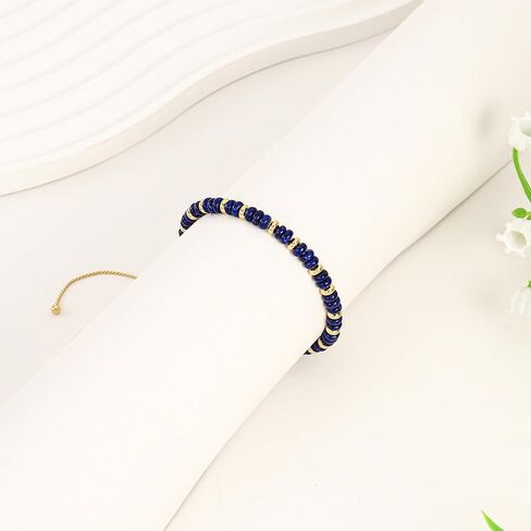 Dainty Natural Stone Bracelet for Women Trendy Colorful Beaded Bracelet 14K Gold Plated Adjustable Slider Bracelets Jewelry in Saudi Arabia