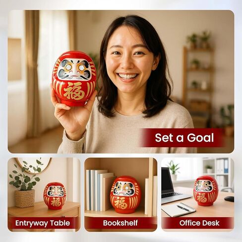 Daruma Doll Handmade in Japan – Authentic Red 3.5 inch Traditional Japanese Takasaki Good Luck Goal Setting Doll for Success, Motivation & Zen Decor – Unique Meaningful Gift Ornament Charm – Size 1 in Saudi Arabia