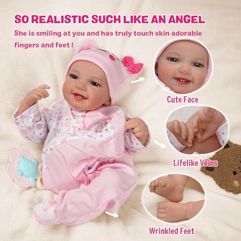 BABESIDE Reborn Baby Dolls with Heartbeat, Coos & Breathing - Leen, 20-Inch Sweet Smile Realistic-Newborn Baby Dolls Soft Body Baby Girl Dolls Look Real for Kids Age 3+ in Kuwait