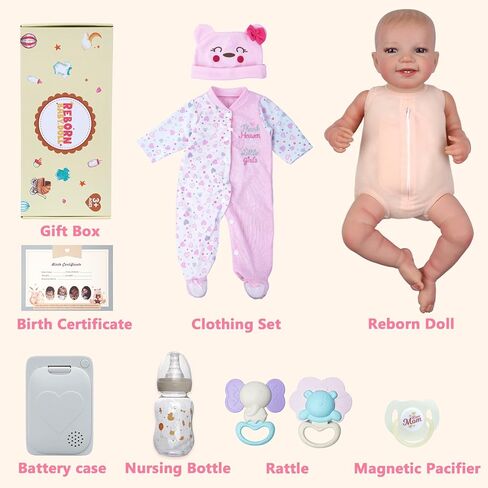BABESIDE Reborn Baby Dolls with Heartbeat, Coos & Breathing - Leen, 20-Inch Sweet Smile Realistic-Newborn Baby Dolls Soft Body Baby Girl Dolls Look Real for Kids Age 3+ in Kuwait