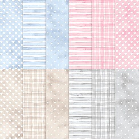 24 Sheets Baby Shower Scrapbook Paper, 12 Strip Plaid Dot Floral Patterns Decorative Craft Paper Folded Flat for Birthday DIY Crafts Card Making Photo Album Decor, 11.8'' x 11.8' (Baby) in Saudi Arabia