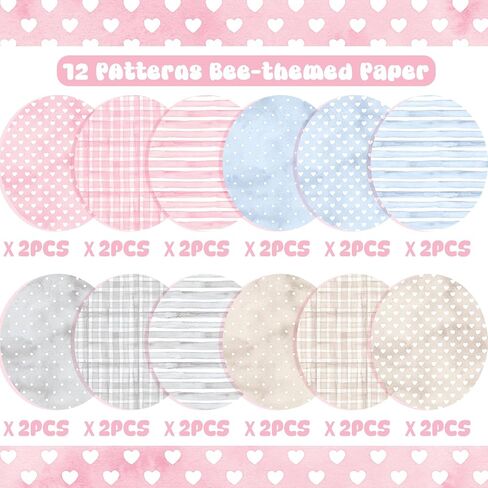 24 Sheets Baby Shower Scrapbook Paper, 12 Strip Plaid Dot Floral Patterns Decorative Craft Paper Folded Flat for Birthday DIY Crafts Card Making Photo Album Decor, 11.8'' x 11.8' (Baby) in Saudi Arabia