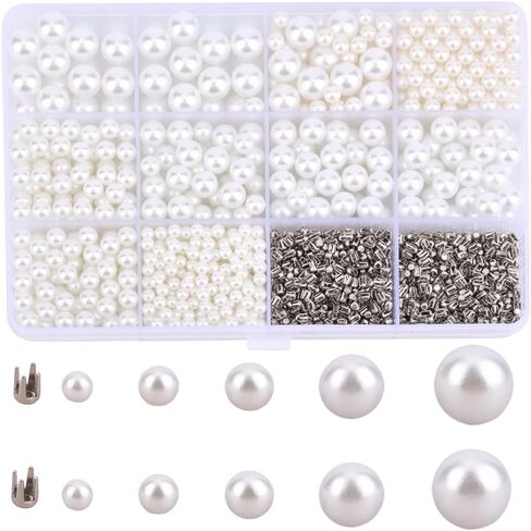 1 Box 2400PCS 5 Sizes Pearl Setting Machine Accessories Bead Kit with Rivets Studs Button Replenishment White Plastic Round Pearls No Hole Beads for Jewelry Making Decoration DIY Crafts in Saudi Arabia