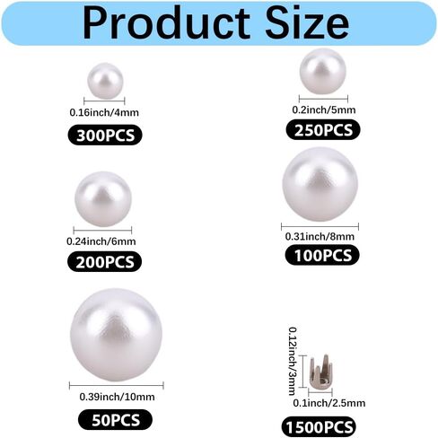 1 Box 2400PCS 5 Sizes Pearl Setting Machine Accessories Bead Kit with Rivets Studs Button Replenishment White Plastic Round Pearls No Hole Beads for Jewelry Making Decoration DIY Crafts in Saudi Arabia