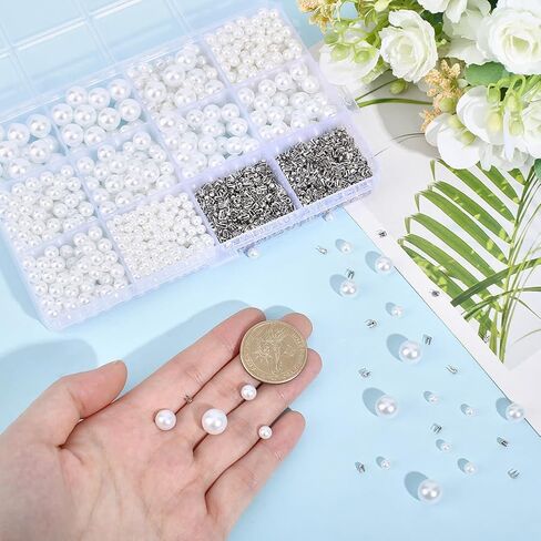 1 Box 2400PCS 5 Sizes Pearl Setting Machine Accessories Bead Kit with Rivets Studs Button Replenishment White Plastic Round Pearls No Hole Beads for Jewelry Making Decoration DIY Crafts in Saudi Arabia