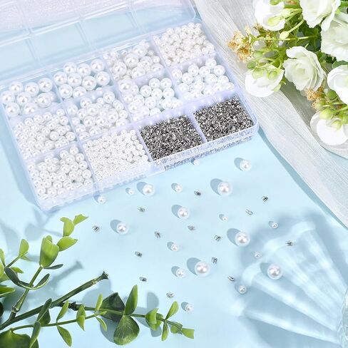 1 Box 2400PCS 5 Sizes Pearl Setting Machine Accessories Bead Kit with Rivets Studs Button Replenishment White Plastic Round Pearls No Hole Beads for Jewelry Making Decoration DIY Crafts in Saudi Arabia