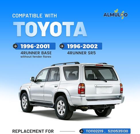 المصد الخلفي ALMULOO متوافق مع 1996-2002 Toyota 4Runner بدون حاجز مشاعل ممتص الصدمات استبدال شريط الوجه لـ TO1102219 5210535130 كروم فولاذي in Kuwait
