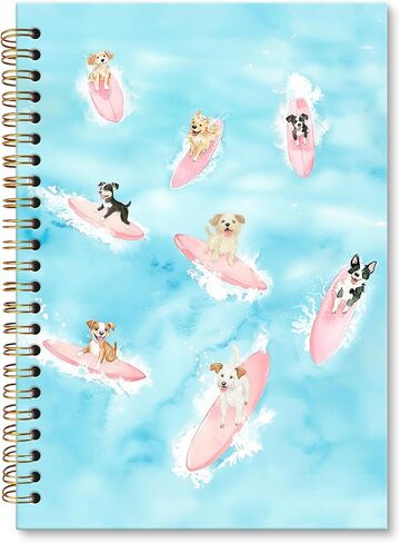 Beach Dog Lovers Gifts Spiral Notebook, Coastal Dogs Surfing Notebook Journal, Cute Puppy Journal Notebooks for Women Men, Funny Dogs Office School Supplies Gifts, 5.5x8.3In in Saudi Arabia