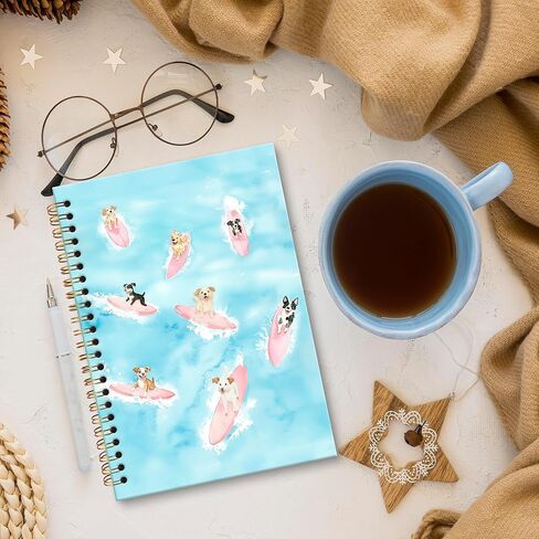 Beach Dog Lovers Gifts Spiral Notebook, Coastal Dogs Surfing Notebook Journal, Cute Puppy Journal Notebooks for Women Men, Funny Dogs Office School Supplies Gifts, 5.5x8.3In in Saudi Arabia