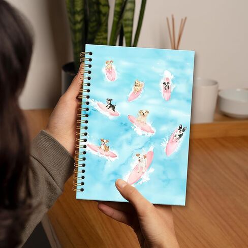 Beach Dog Lovers Gifts Spiral Notebook, Coastal Dogs Surfing Notebook Journal, Cute Puppy Journal Notebooks for Women Men, Funny Dogs Office School Supplies Gifts, 5.5x8.3In in Saudi Arabia