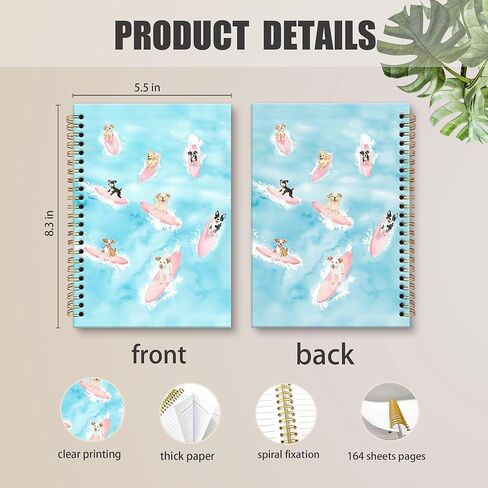 Beach Dog Lovers Gifts Spiral Notebook, Coastal Dogs Surfing Notebook Journal, Cute Puppy Journal Notebooks for Women Men, Funny Dogs Office School Supplies Gifts, 5.5x8.3In in Saudi Arabia