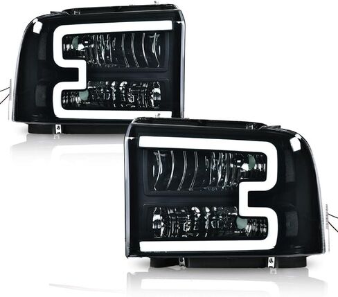 مجموعة المصابيح الأمامية PIT66 LED متوافقة مع 2005 2006 2007 Ford F250 F350 F450 Super Duty/ 2005 Excursion (غير مناسبة لطراز المصابيح الأمامية ذات الشعاع المختوم) عدسة دخانية للمصابيح الأمامية غطاء أسود عاكس شفاف in Kuwait