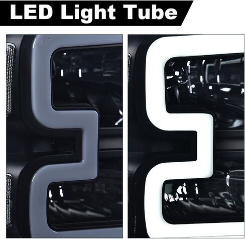 مجموعة المصابيح الأمامية PIT66 LED متوافقة مع 2005 2006 2007 Ford F250 F350 F450 Super Duty/ 2005 Excursion (غير مناسبة لطراز المصابيح الأمامية ذات الشعاع المختوم) عدسة دخانية للمصابيح الأمامية غطاء أسود عاكس شفاف in Kuwait
