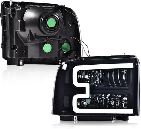 مجموعة المصابيح الأمامية PIT66 LED متوافقة مع 2005 2006 2007 Ford F250 F350 F450 Super Duty/ 2005 Excursion (غير مناسبة لطراز المصابيح الأمامية ذات الشعاع المختوم) عدسة دخانية للمصابيح الأمامية غطاء أسود عاكس شفاف in Kuwait
