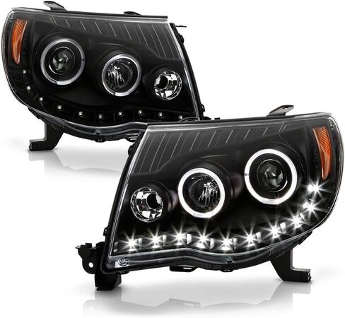 ACANII - For 2005-2011 Toyota Tacoma TRD أسود LED جهاز عرض هالو المصابيح الأمامية زوج مجموعة السائق + جانب الركاب in Kuwait
