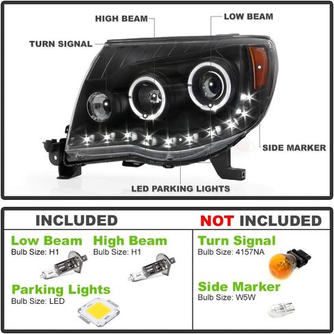 ACANII - For 2005-2011 Toyota Tacoma TRD أسود LED جهاز عرض هالو المصابيح الأمامية زوج مجموعة السائق + جانب الركاب in Kuwait