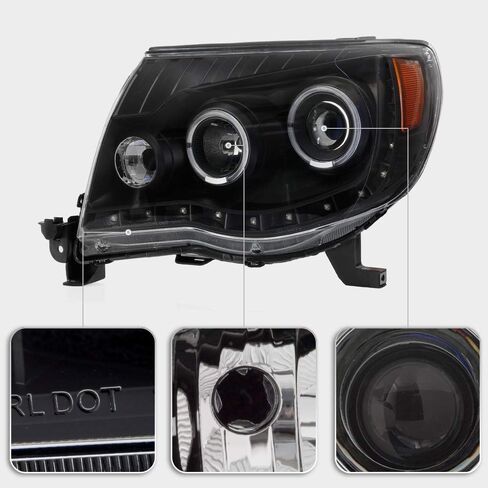 ACANII - For 2005-2011 Toyota Tacoma TRD أسود LED جهاز عرض هالو المصابيح الأمامية زوج مجموعة السائق + جانب الركاب in Kuwait