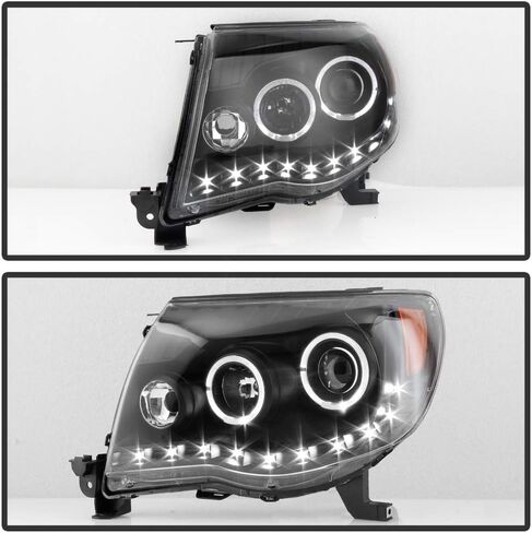 ACANII - For 2005-2011 Toyota Tacoma TRD أسود LED جهاز عرض هالو المصابيح الأمامية زوج مجموعة السائق + جانب الركاب in Kuwait