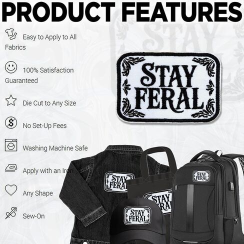 Stay Feral Patch 3 بوصة مضحك الفكاهة المظلمة Cottagecore الرجعية خمر اقتباس ساخر بقع مطرزة خياطة على الحديد على حقيبة الظهر، سترة، قبعة DIY الملابس هدية للرجال النساء in Kuwait