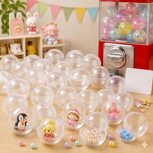 50Pcs Clear Plastic Gumball Capsules Machine, 2 Inch Round Toy Containers for Vending Machine, Easy-Open Egg SurpriseShells for DIY Crafts, Party Favors, Small Bead Storage Organizer in Kuwait