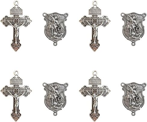 CZMZHFC 4 Sets Saint Michael Medals & Pardon Crucifix for DIY Rosary Making,Silver Religious Centerpiece Charms for Bracelets/Keychains & Catholic Craft Supplies,St Michael Rosary Making Kit in Kuwait