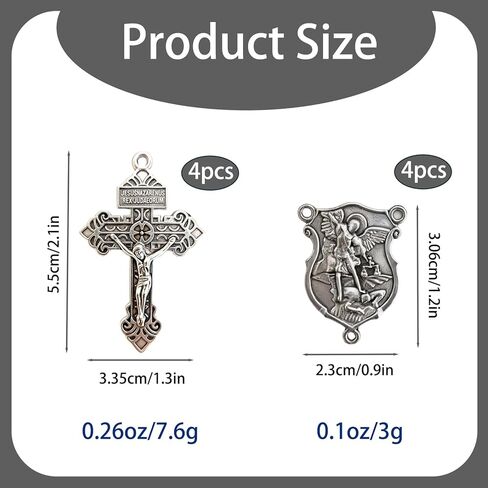 CZMZHFC 4 Sets Saint Michael Medals & Pardon Crucifix for DIY Rosary Making,Silver Religious Centerpiece Charms for Bracelets/Keychains & Catholic Craft Supplies,St Michael Rosary Making Kit in Kuwait