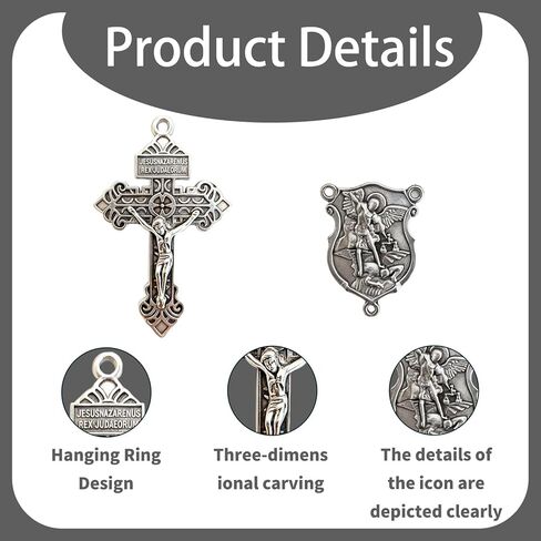 CZMZHFC 4 Sets Saint Michael Medals & Pardon Crucifix for DIY Rosary Making,Silver Religious Centerpiece Charms for Bracelets/Keychains & Catholic Craft Supplies,St Michael Rosary Making Kit in Kuwait
